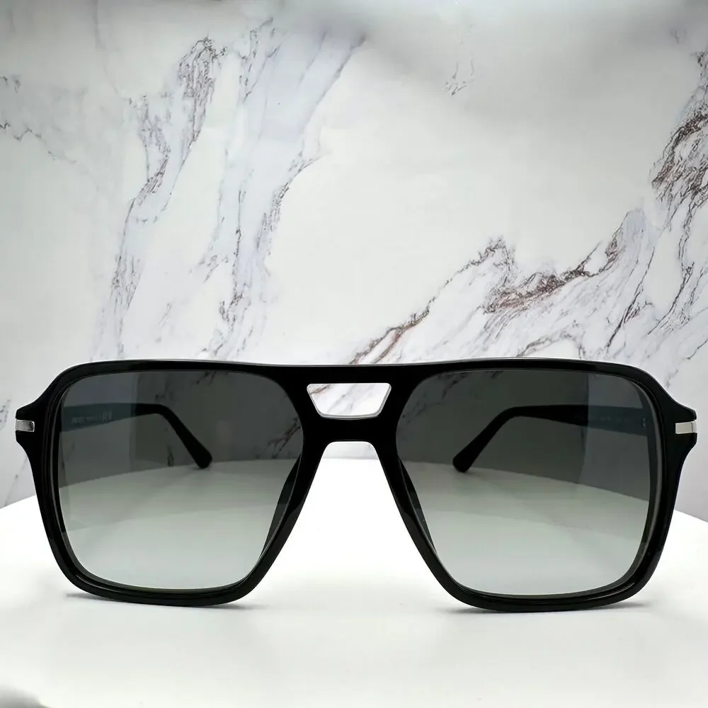 NEW PRADA Sunglasses Black Aviator Pilot 55-17mm Grey Lens Silver Logo